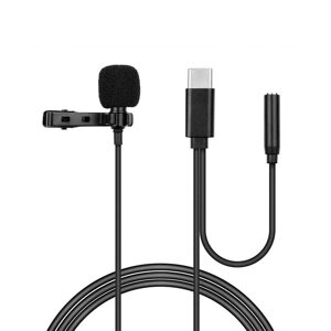 Techsuit drátový klopový mikrofon WL1, USB-C, Jack samice 3,5 mm, redukce šumu, kovový klip, černý