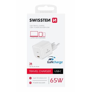 Swissten síťový adaptér GaN 1x USB-C 65W, Power Delivery, bílý