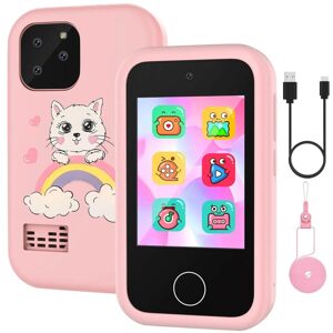Chytrý telefon pro děti s hrami, MP3, duálním fotoaparátem a dotykovým displejem, růžový