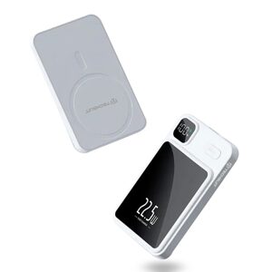 Techsuit Bezdrátová Powerbanka MagSafe PB-WM1, 2x USB-C, USB, s digitálním displejem, 22,5 W, 10000 mAh, bílá