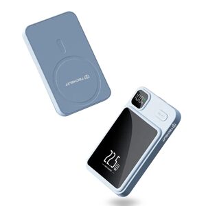 Techsuit Bezdrátová Powerbanka MagSafe PB-WM1, 2x USB-C, USB, s digitálním displejem, 22,5 W, 10000 mAh, modrá