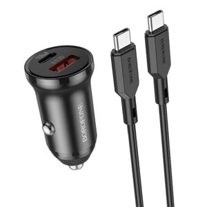 Borofone BZ18A nabíječka do auta - USB-C + USB - PD 20W QC 3.0 18W s kabelem USB-C - USB-C, černá