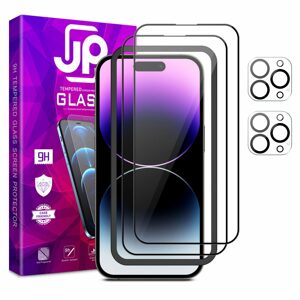 JP Full Pack Tvrzených skel, 2x 3D sklo s aplikátorem + 2x sklo na čočku, iPhone 14 Pro