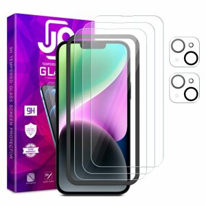 JP Mega Pack Tvrzených skel, 3 skla na telefon s aplikátorem + 2 skla na čočku, iPhone 14