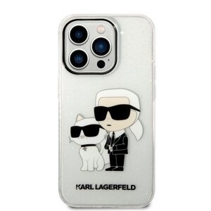 Zadní kryt Karl Lagerfeld IML Glitter Karl and Choupette NFT pro Apple iPhone 14 Pro, transparentní