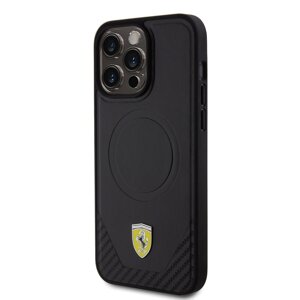 Zadní kryt Ferrari PU Leather Bottom Carbon pro Apple iPhone 15 Pro Max, black