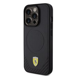 Zadní kryt Ferrari PU Leather Bottom Carbon pro Apple iPhone 15 Pro, black