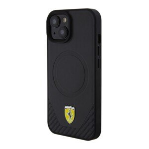 Zadní kryt Ferrari PU Leather Bottom Carbon pro Apple iPhone 15, black
