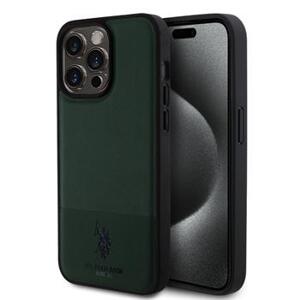 Zadní kryt U.S. Polo PU Leather Mesh Pattern Double Horse pro Apple iPhone 15 Pro Max, green