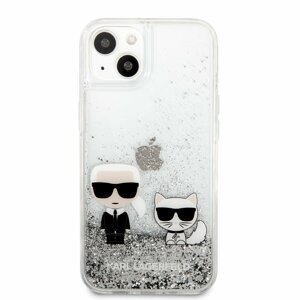 Zadní kryt pro Apple iPhone 13 mini, Karl Lagerfeld Liquid Glitter Karl and Choupette KLHCP13SGKCS, stříbrná