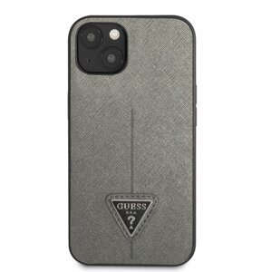 Zadní kryt Guess PU Saffiano Triangle pro Apple iPhone 13 mini, stříbrná