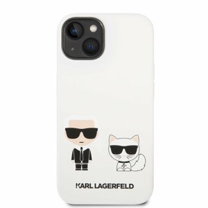 Silikonové pouzdro Karl Lagerfeld and Choupette Liquid Silicone pro Apple iPhone 14, bílá