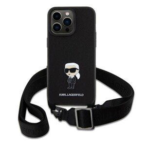 Karl Lagerfeld Saffiano Crossbody Metal Ikonik Zadní Kryt pro iPhone 15 Pro Max Black