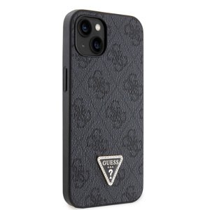 Zadní kryt Guess PU 4G Strass Triangle Metal Logo pro Apple iPhone 15, black