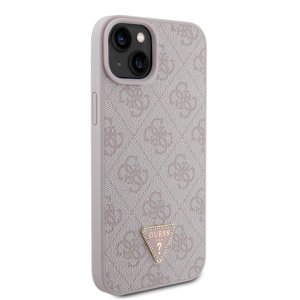 Zadní kryt Guess PU 4G Strass Triangle Metal Logo pro Apple iPhone 15 Plus, pink