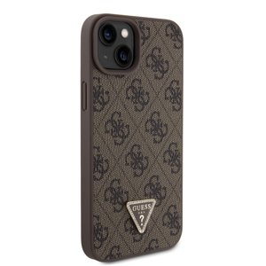 Guess PU 4G Strass Triangle Metal Logo Zadní Kryt pro iPhone 15 Plus Brown