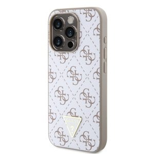 Zadní kryt Guess PU Leather 4G Triangle Metal Logo pro Apple iPhone 15 Pro, white