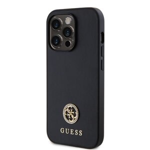 Zadní kryt Guess PU 4G Strass Metal Logo pro Apple iPhone 15 Pro Max, černá