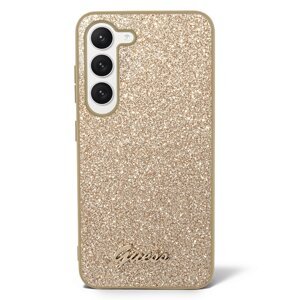 Zadní kryt Guess PC/TPU Glitter Flakes Metal Logo pro Samsung Galaxy S23, zlatá