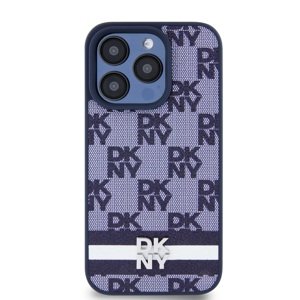 Zadní kryt DKNY PU Leather Checkered Pattern and Stripe pro Apple iPhone 15 Pro, modrá