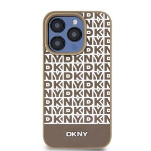 Zadní kryt DKNY PU Leather Repeat Pattern Bottom Stripe pro Apple iPhone 15 Pro, hnědá