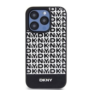 Zadní kryt DKNY PU Leather Repeat Pattern Bottom Stripe pro Apple iPhone 15 Pro, černá