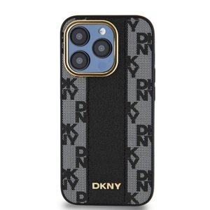 Zadní kryt DKNY PU Leather Checkered Pattern Magsafe pro Apple iPhone 15 Pro, černá