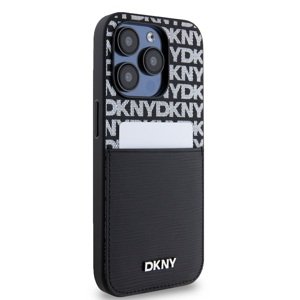Zadní kryt DKNY PU Leather Repeat Pattern Card Pocket pro Apple iPhone 15 Pro, černá