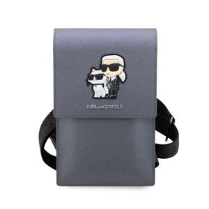 Taška na telefon Karl Lagerfeld Saffiano Metal Logo NFT, stříbrná