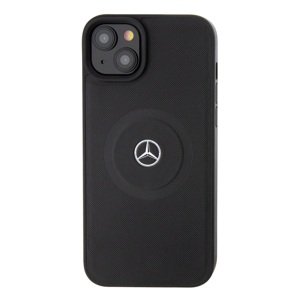 Zadní kryt Mercedes Leather Crossed Line Pattern MagSafe pro Apple iPhone 15, černá