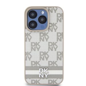 Zadní kryt DKNY PU Leather Checkered Pattern and Stripe pro Apple iPhone 14 Pro, béžová