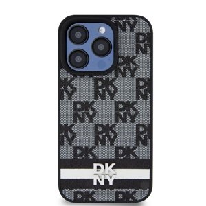 Zadní kryt DKNY PU Leather Checkered Pattern and Stripe pro Apple iPhone 14 Pro, černá