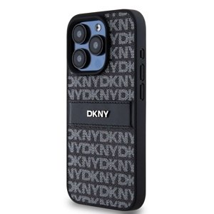 Zadní kryt DKNY PU Leather Repeat Pattern Tonal Stripe pro Apple iPhone 15 Pro Max, černá