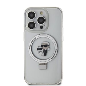 Zadní kryt Karl Lagerfeld Ringstand Karl and Choupette MagSafe pro Apple iPhone 14 Pro, bílá