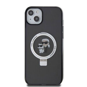 Zadní kryt Karl Lagerfeld Ringstand Karl and Choupette MagSafe pro Apple iPhone 15 Plus, černá