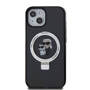 Zadní kryt Karl Lagerfeld Ringstand Karl and Choupette MagSafe pro Apple iPhone 15, černá