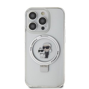 Zadní kryt Karl Lagerfeld Ringstand Karl and Choupette MagSafe pro Apple iPhone 15 Pro, bílá
