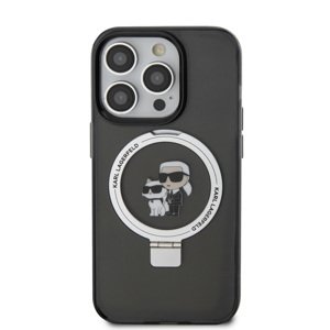 Zadní kryt Karl Lagerfeld Ringstand Karl and Choupette MagSafe pro Apple iPhone 15 Pro, černá