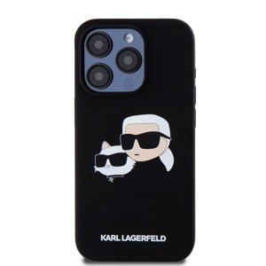 Zadní kryt Karl Lagerfeld Liquid Silicone Double Heads Magsafe pro Apple iPhone 15 Pro, černá