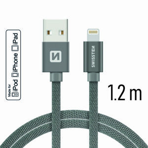 Datový kabel Swissten Textile USB Lightning MFi 1,2 M , grey