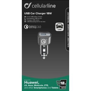 Autonabíječka CellularLine Qualcomm® Quick Charge 3.0, 18W, USB výstup, černá
