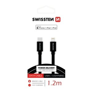 Datový kabel SWISSTEN Textile USB-C/Lightning (PD) MFI 1,2 m, černá