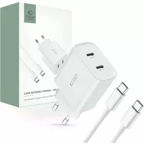 Nabíječka TECH-PROTECT C20W 2-PORT NETWORK CHARGER PD20W + TYPE-C CABLE WHITE (9319456607291)