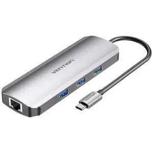 USB Hub Vention USB-C Docking Station to HDMI, 3x USB3.0, RJ45, SD, TF, PD 0.15m TOKHB (gray)
