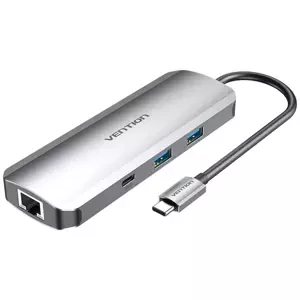 USB Hub Vention USB-C Docking Station to HDMI, USB-C, 2x USB3.0, RJ45, SD, TF, TRRS 3.5mm, PD 0.15m TOMHB (gray)