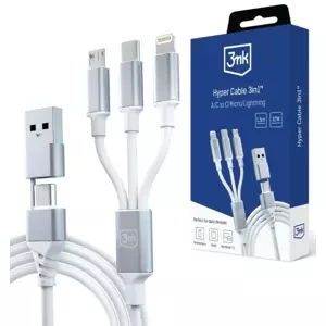 Kabel 3MK Hyper Cable 3in1 USB-A/USB-C - USB-C/Micro/Lightning 1.5m White Cable