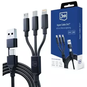 Kabel 3MK Hyper Cable 3in1 USB-A/USB-C - USB-C/Micro/Lightning 1.5m Black Cable