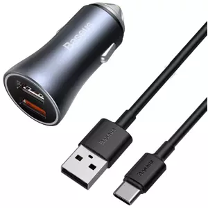 Nabíječka do auta Baseus Golden Contactor Pro car charger, 2x USB, QC SCP, 40W + cable USB to USB-C 1m (gray) (6953156201996)