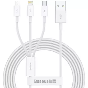 Kabel USB cable 3in1 Baseus Superior Series, USB to micro USB / USB-C / Lightning, 3.5A, 1.2m (white) (6953156205536)