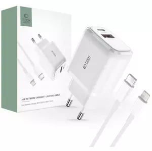 Nabíječka TECH-PROTECT C20W 2-PORT NETWORK CHARGER PD20W/QC3.0 + LIGHTNING CABLE WHITE (9490713929124)